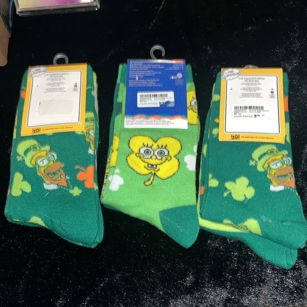 🆕 The Simpson’s and Sponge Bob St. Patrick’s Day Crew Socks